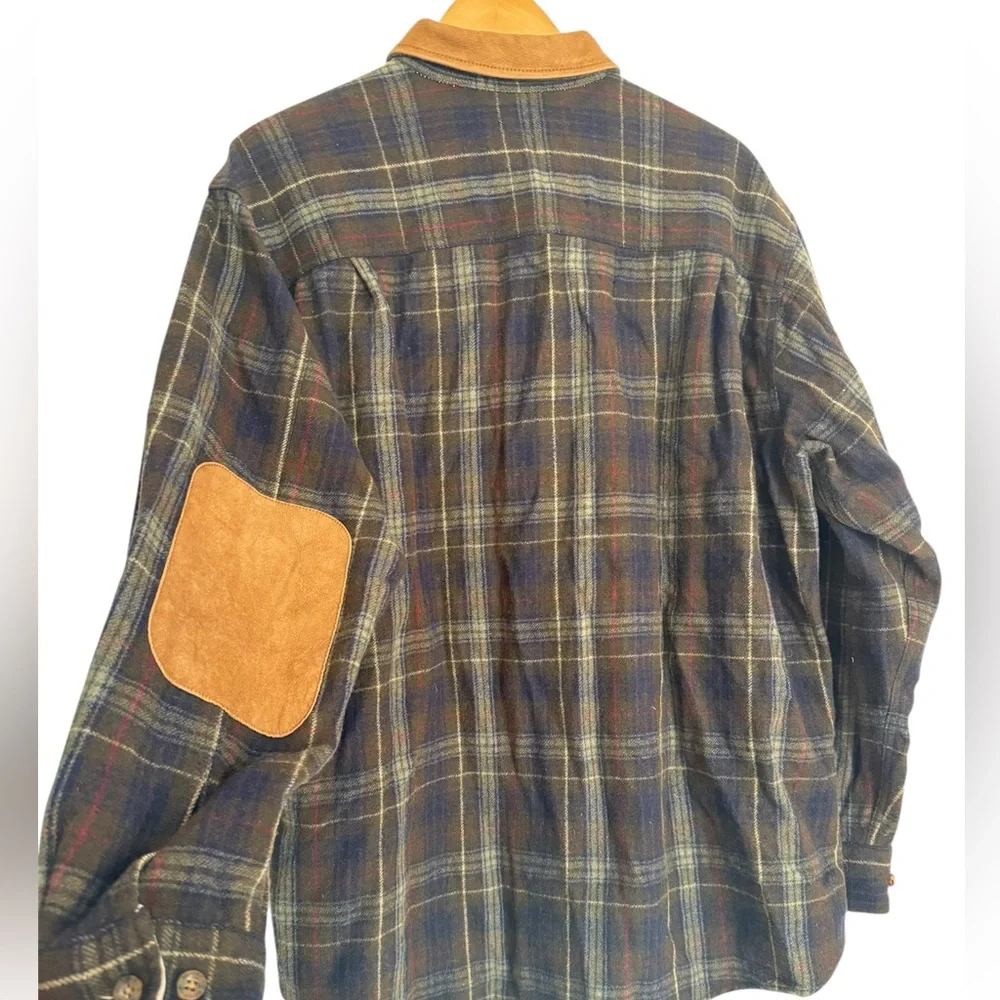 Woolrich mens dark loden green wool plaid flannel shirt XL